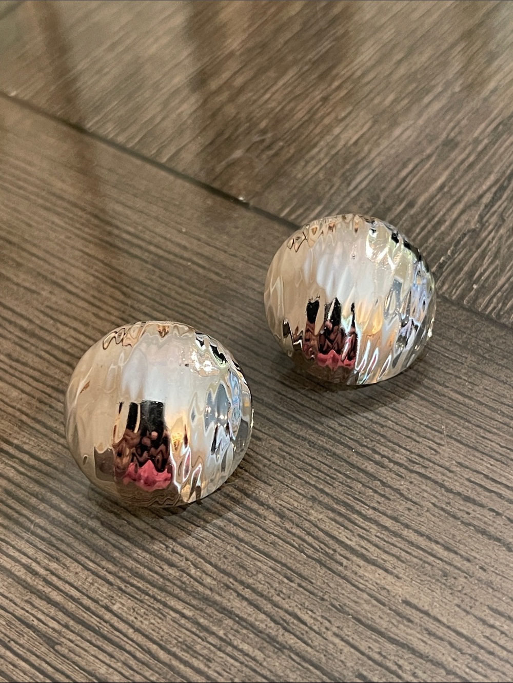 Vintage Napier Texted Silver-tone Domed Button Earrings
